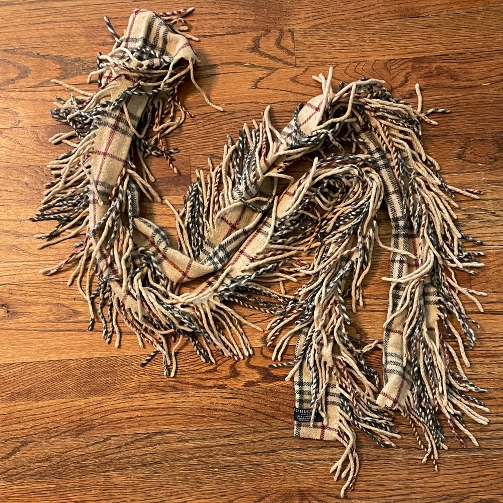 Burberry Beige and Black Checkered Wool Scarf